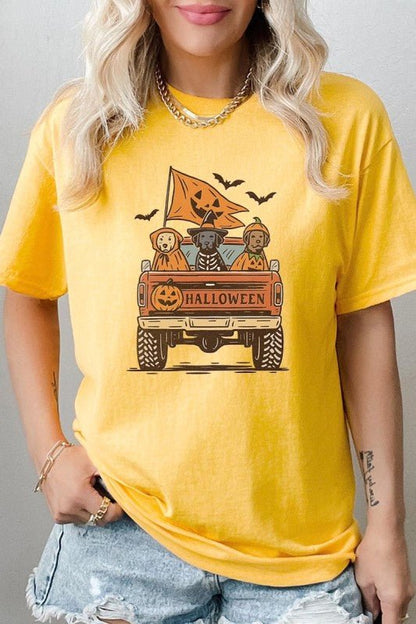 Halloween Truck Dogs Graphic Heavy Cotton Tee - Blu Lotus Boutique