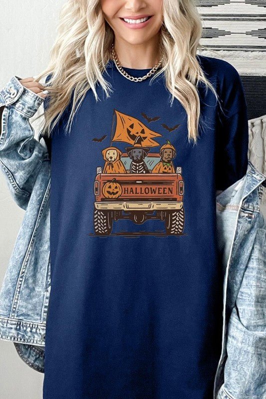 Halloween Truck Dogs Graphic Heavy Cotton Tee - Blu Lotus Boutique