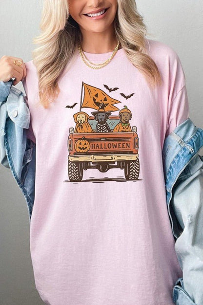Halloween Truck Dogs Graphic Heavy Cotton Tee - Blu Lotus Boutique