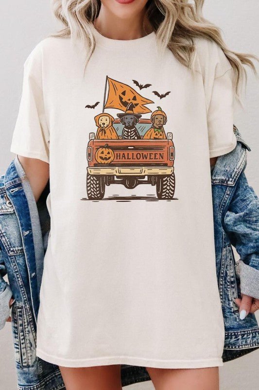 Halloween Truck Dogs Graphic Heavy Cotton Tee - Blu Lotus Boutique