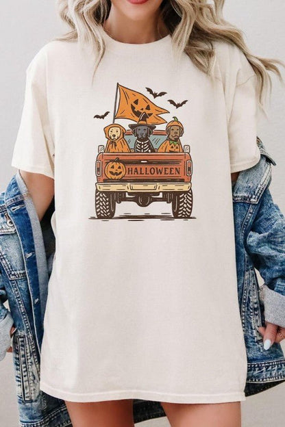 Halloween Truck Dogs Graphic Heavy Cotton Tee - Blu Lotus Boutique