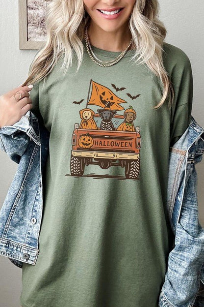 Halloween Truck Dogs Graphic Heavy Cotton Tee - Blu Lotus Boutique