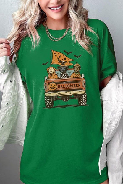Halloween Truck Dogs Graphic Heavy Cotton Tee - Blu Lotus Boutique