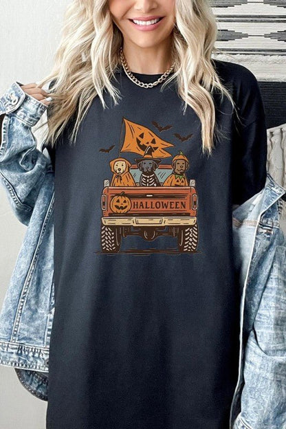 Halloween Truck Dogs Graphic Heavy Cotton Tee - Blu Lotus Boutique