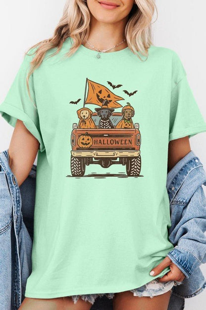 Halloween Truck Dogs Graphic Heavy Cotton Tee - Blu Lotus Boutique