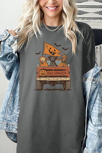 Halloween Truck Dogs Graphic Heavy Cotton Tee - Blu Lotus Boutique