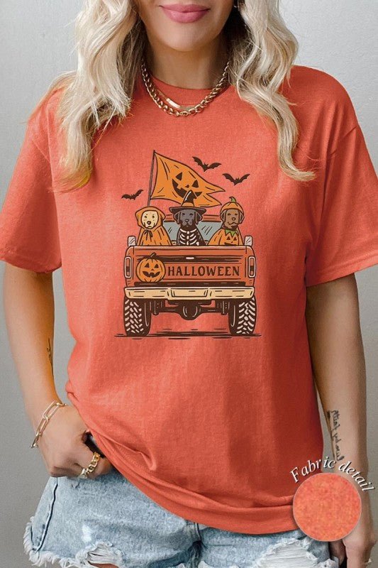 Halloween Truck Dogs Graphic Heavy Cotton Tee - Blu Lotus Boutique