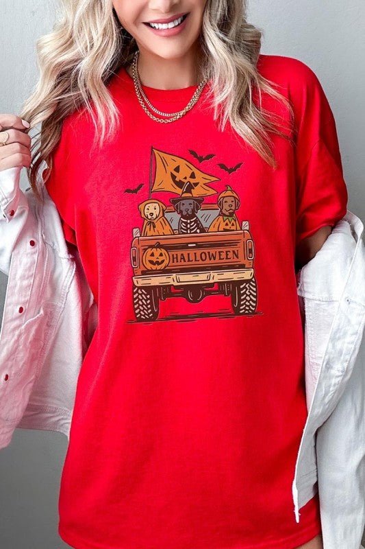 Halloween Truck Dogs Graphic Heavy Cotton Tee - Blu Lotus Boutique