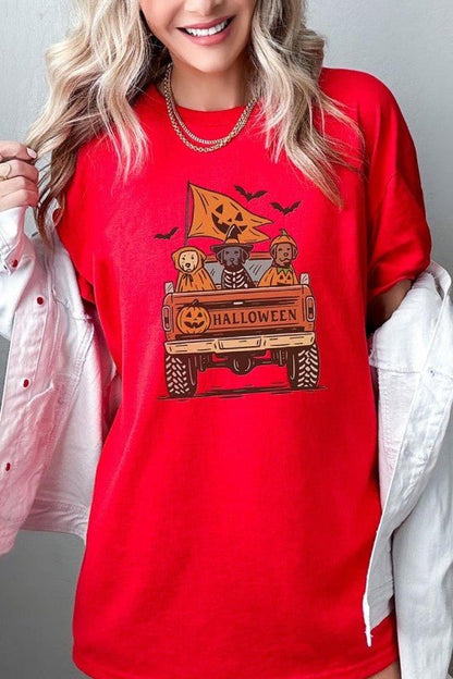 Halloween Truck Dogs Graphic Heavy Cotton Tee - Blu Lotus Boutique