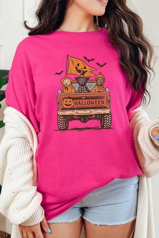 Halloween Truck Dogs Graphic Heavy Cotton Tee - Blu Lotus Boutique