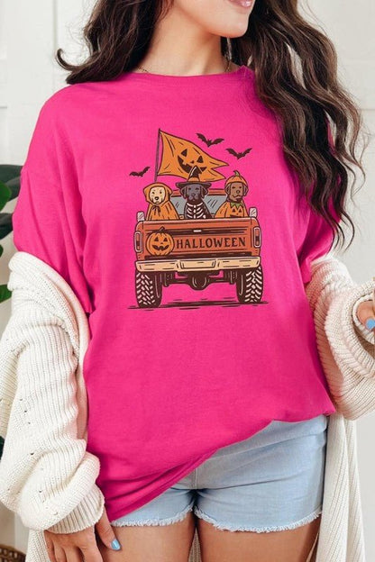 Halloween Truck Dogs Graphic Heavy Cotton Tee - Blu Lotus Boutique