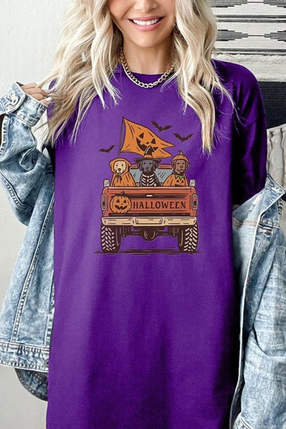 Halloween Truck Dogs Graphic Heavy Cotton Tee - Blu Lotus Boutique