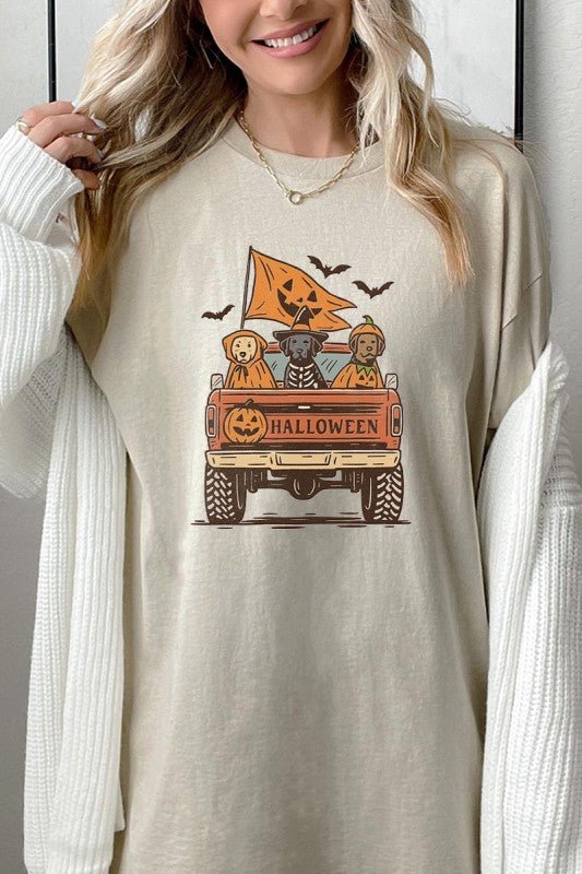 Halloween Truck Dogs Graphic Heavy Cotton Tee - Blu Lotus Boutique