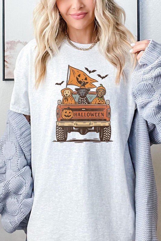 Halloween Truck Dogs Graphic Heavy Cotton Tee - Blu Lotus Boutique