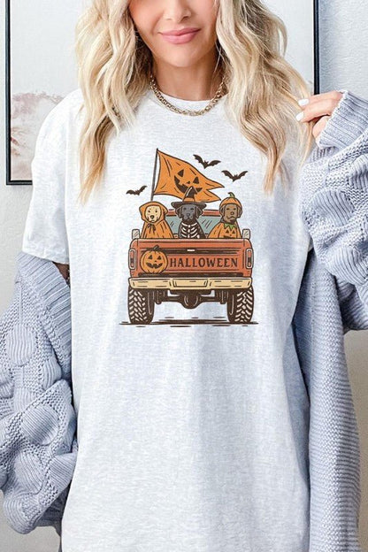 Halloween Truck Dogs Graphic Heavy Cotton Tee - Blu Lotus Boutique