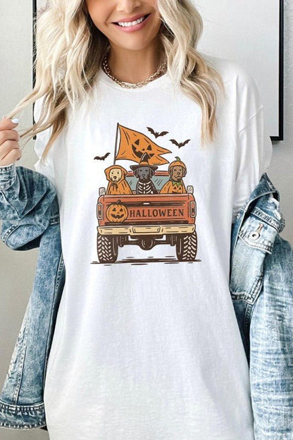 Halloween Truck Dogs Graphic Heavy Cotton Tee - Blu Lotus Boutique