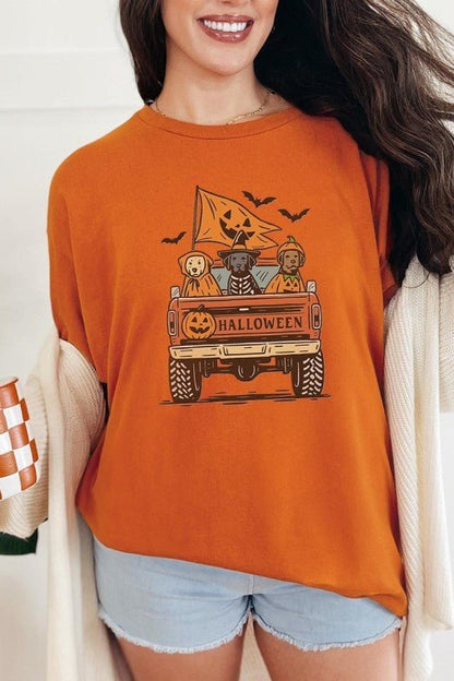 Halloween Truck Dogs Graphic Heavy Cotton Tee - Blu Lotus Boutique