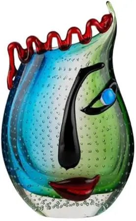 Handcrafted Multicolor Murano - Style Face Art Glass Vase - Blu Lotus Boutique