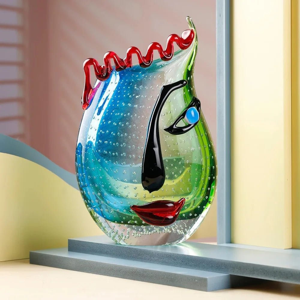 Handcrafted Multicolor Murano - Style Face Art Glass Vase - Blu Lotus Boutique
