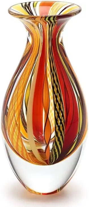 Handcrafted Murano - Style Art Glass Vase, Small Boho Blue/Green Canes, Model 2 - Blu Lotus Boutique