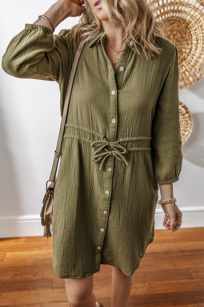 Harmony Textured Button Up Dual Tied Dress - Blu Lotus Boutique