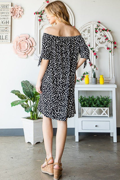 Heimish Full Size Short Sleeve Off Shoulder Animal Mini Dress Plus Size - Blu Lotus Boutique