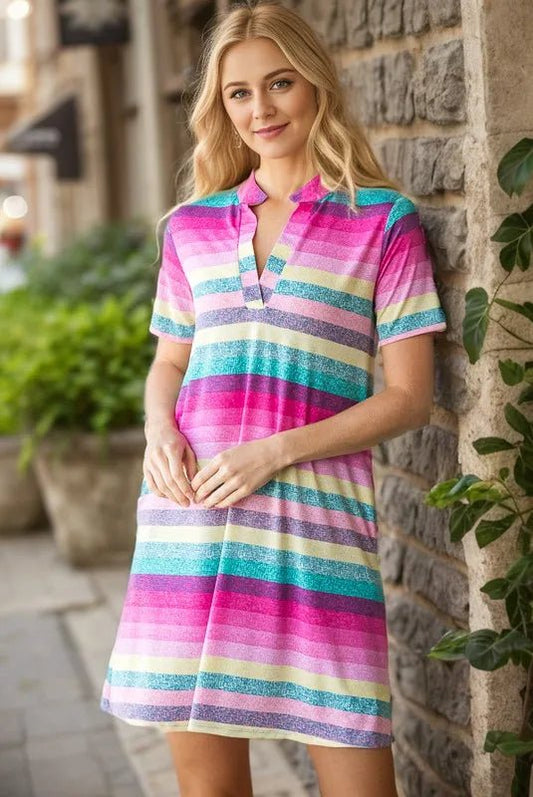 Heimish Full Size Striped Short Sleeve Mini Tee Dress Plus Size - Blu Lotus Boutique