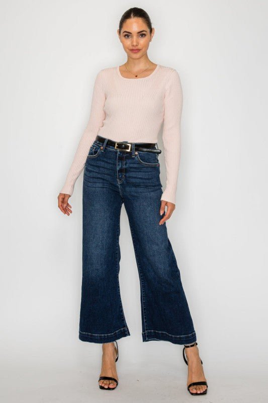 HIGH RISE CROPPED PALAZZO JEANS - Blu Lotus Boutique