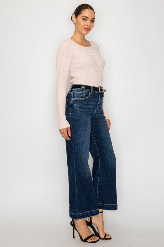 HIGH RISE CROPPED PALAZZO JEANS - Blu Lotus Boutique