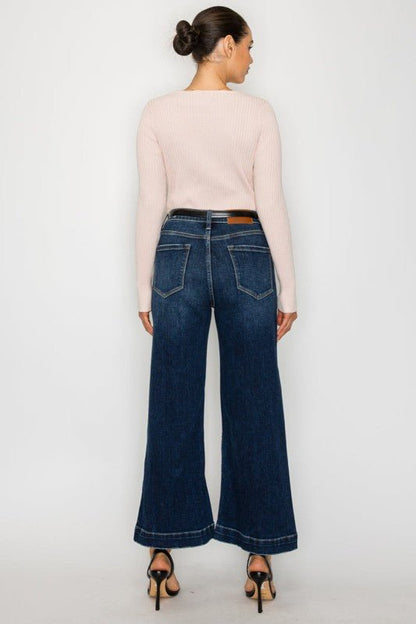 HIGH RISE CROPPED PALAZZO JEANS - Blu Lotus Boutique