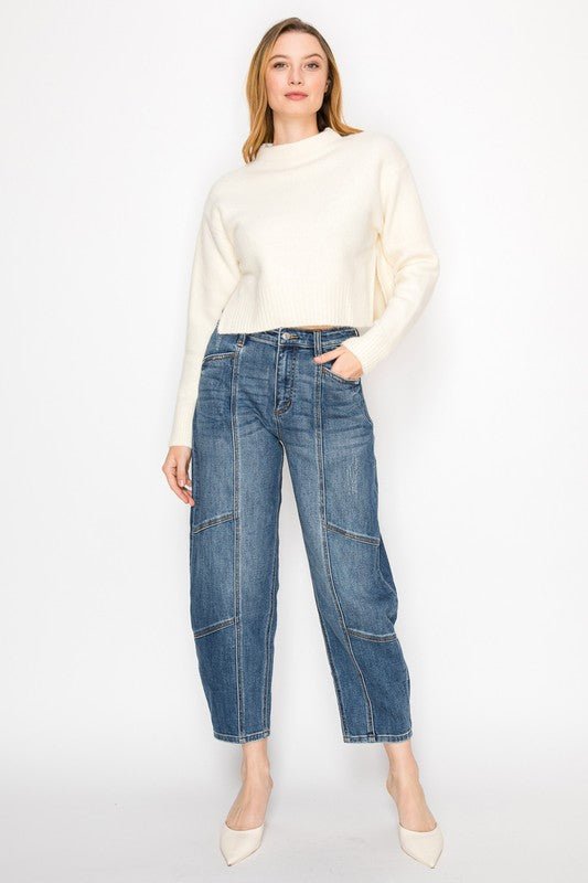 HIGH RISE RELAXED BARREL JEANS - Blu Lotus Boutique