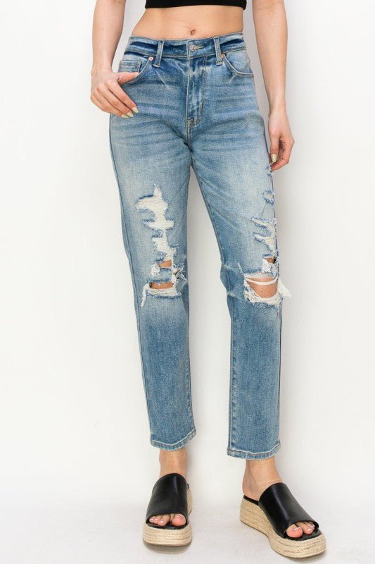 High Rise Stretch Mom Jeans - Blu Lotus Boutique