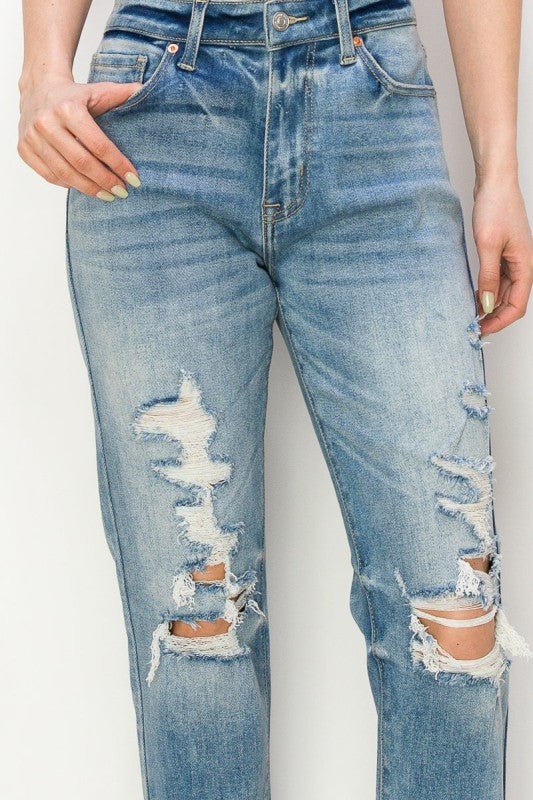 High Rise Stretch Mom Jeans - Blu Lotus Boutique