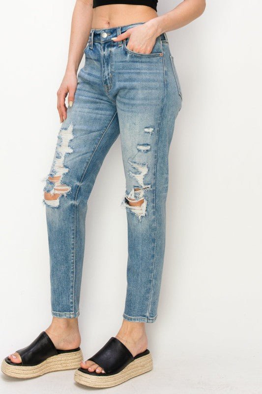 High Rise Stretch Mom Jeans - Blu Lotus Boutique