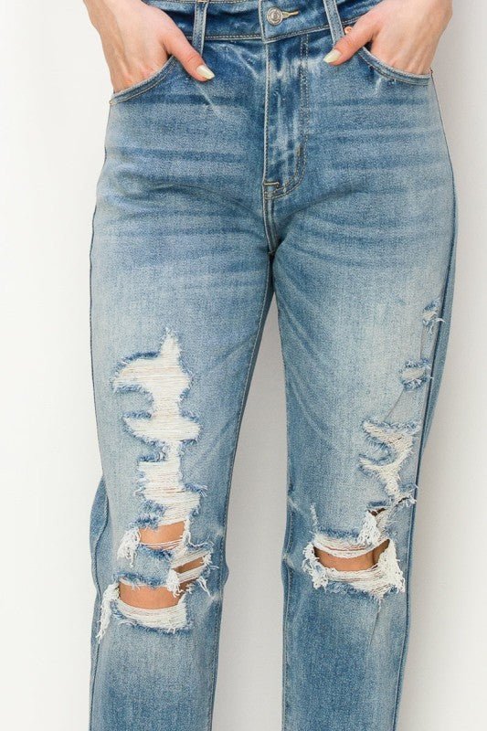 High Rise Stretch Mom Jeans - Blu Lotus Boutique