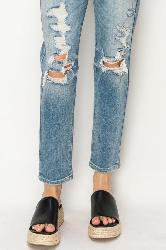 High Rise Stretch Mom Jeans - Blu Lotus Boutique