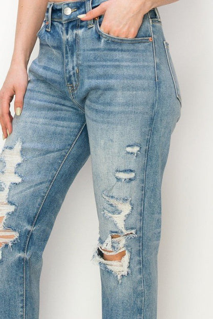 High Rise Stretch Mom Jeans - Blu Lotus Boutique