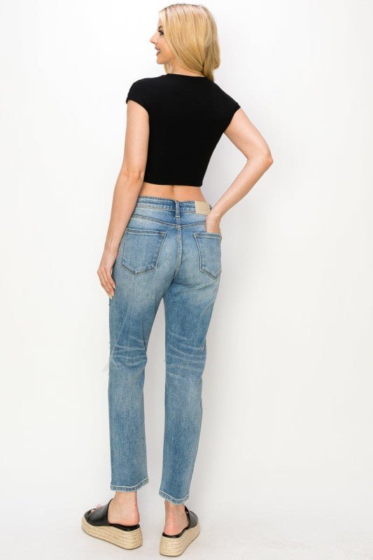 High Rise Stretch Mom Jeans - Blu Lotus Boutique