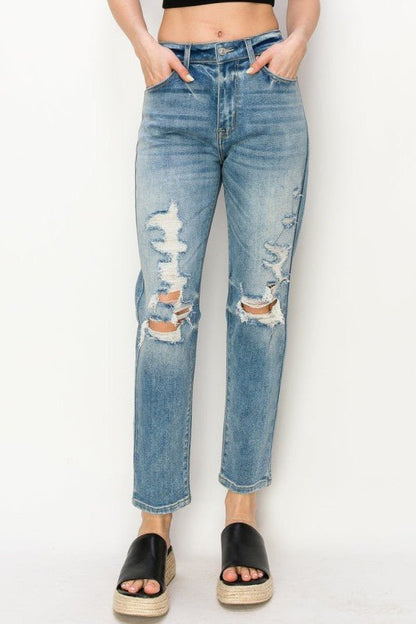 High Rise Stretch Mom Jeans - Blu Lotus Boutique