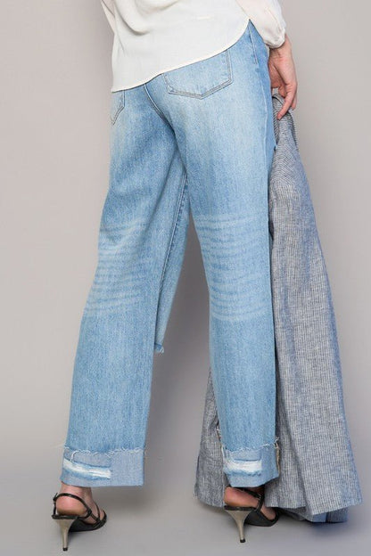 High Waist Crossover Ripped Straight Jeans - Blu Lotus Boutique