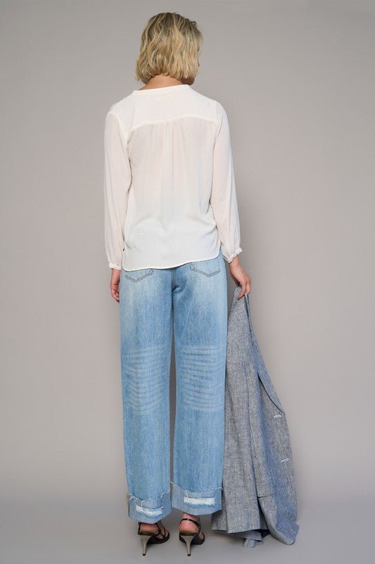 High Waist Crossover Ripped Straight Jeans - Blu Lotus Boutique