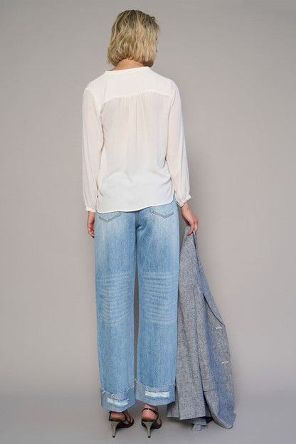 High Waist Crossover Ripped Straight Jeans - Blu Lotus Boutique