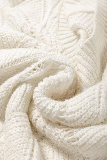 Hollow - Out Knit V - Neck Drop Shoulder Sweater - Blu Lotus Boutique