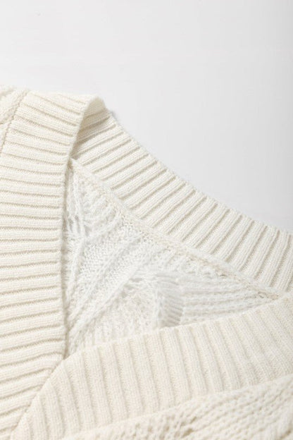 Hollow - Out Knit V - Neck Drop Shoulder Sweater - Blu Lotus Boutique