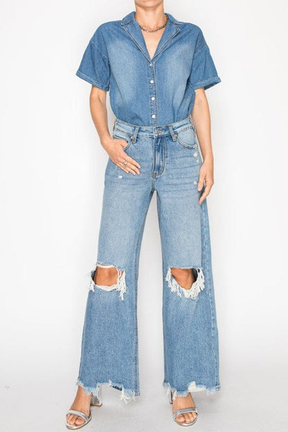 HYBRID HIGH RISE RELAXED FLARE JEANS - Blu Lotus Boutique