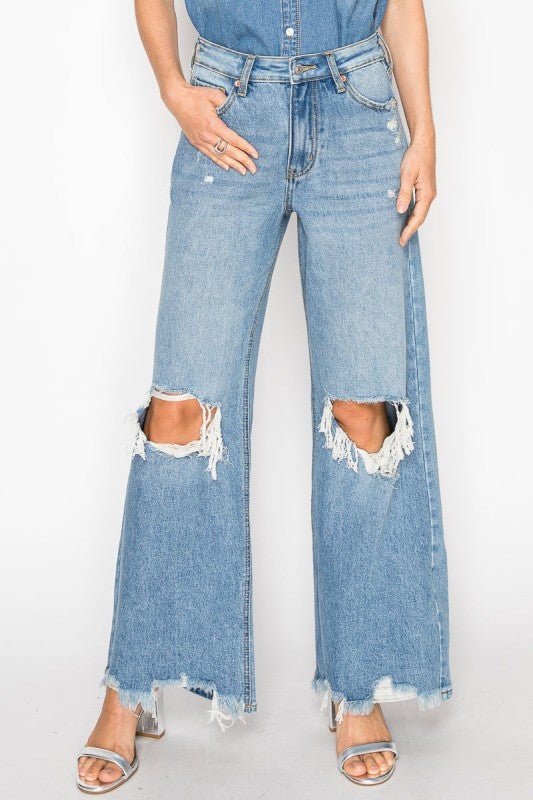HYBRID HIGH RISE RELAXED FLARE JEANS - Blu Lotus Boutique