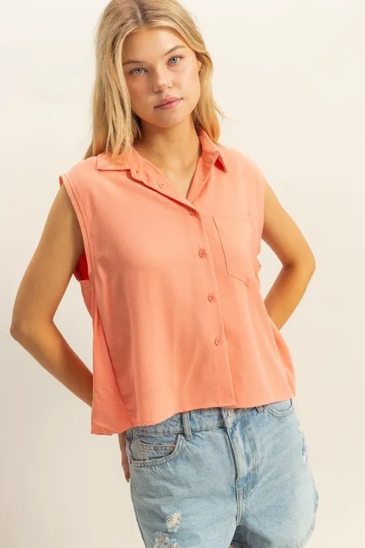 HYFVE Buttoned Front Sleeveless Collar Shirt - Blu Lotus Boutique