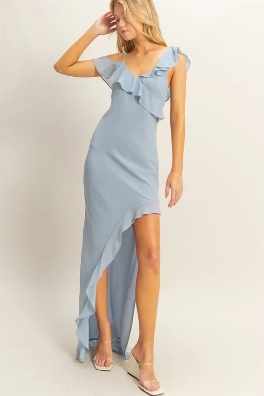 HYFVE Chiffon Ruffle Trim Midi Dress - Blu Lotus Boutique