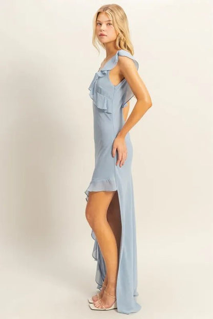 HYFVE Chiffon Ruffle Trim Midi Dress - Blu Lotus Boutique