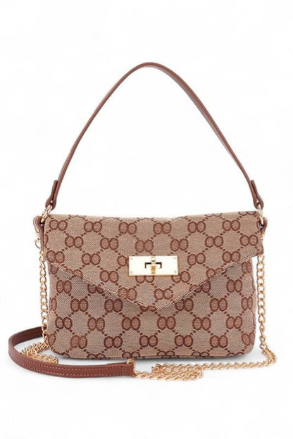 Iconic Jaquard Turn Lock Shoulder Bag - Blu Lotus Boutique